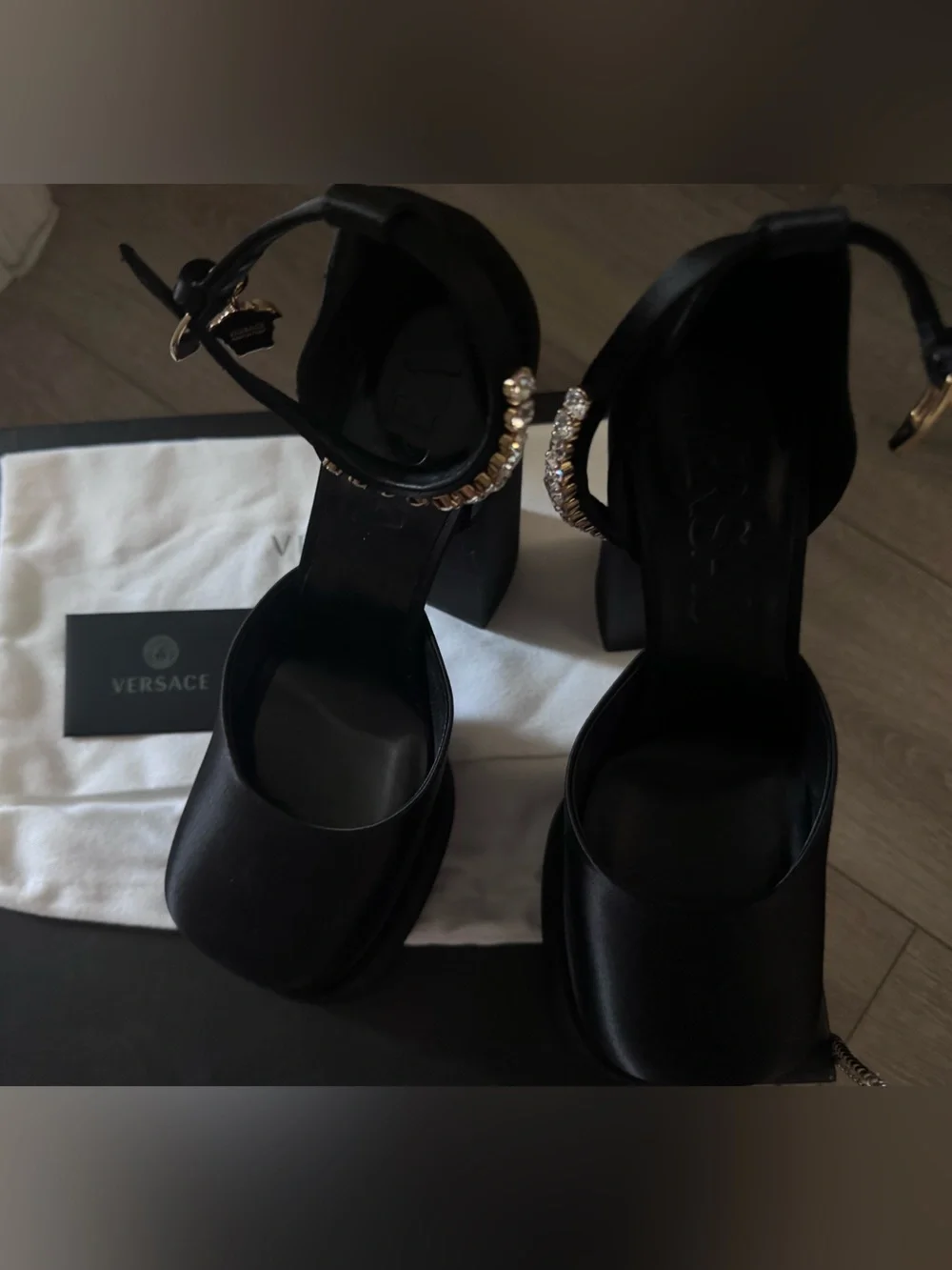 Medusa Aevitas Satin Platform Pumps.